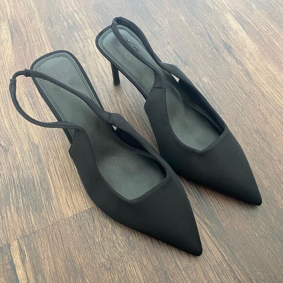 Asos Design Preppy Black Slingback Stiletto Pointy High Heels Wide Fit US 8 - Picture 2 of 6